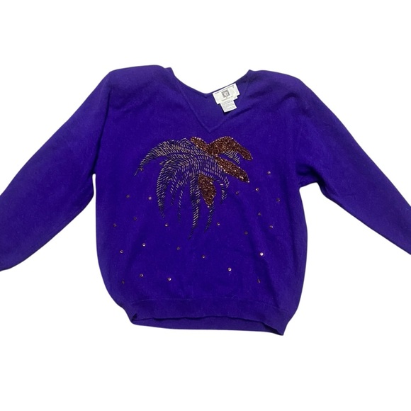 Anne Klein by Sadimara Beaded Lambswool/Rabbit/Angora Sweater Size M Purple Rare - Picture 11 of 11